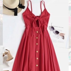 Smocked tie front cami dress
